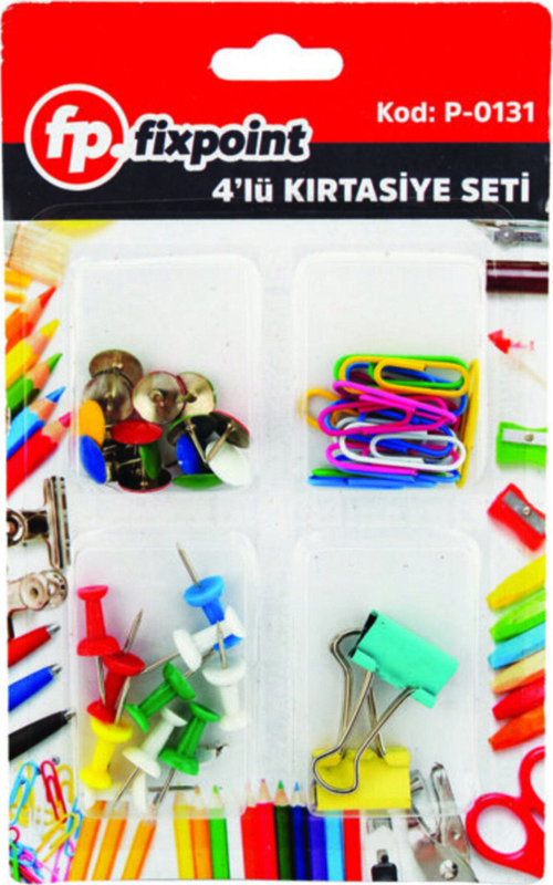 4 Lü Kırtasiye Seti(Kıskaç-Ataş-Raptiye-Harita Çivisi)