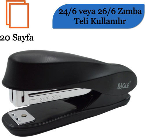 20 Sayfa Kapasiteli 24/6-26/6 Zımba Makinası (S7101) Siyah