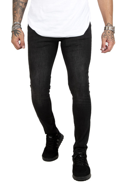 Siyah Slim Fit Likralı Taşlamalı Erkek Kot Pantolon 2200277