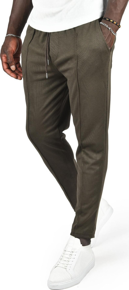 Erkek Haki Önü Pileli Beli Lastikli Bağcıklı Penye Spor Jogger Pantolon 2403473