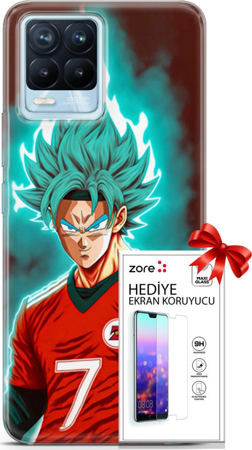 Realme 8 Pro Kılıf Orijinal Seri Supers 04 Goku Mavi Ejderha Silikon Kılıf + Ekran Koruyucu Full Koruma