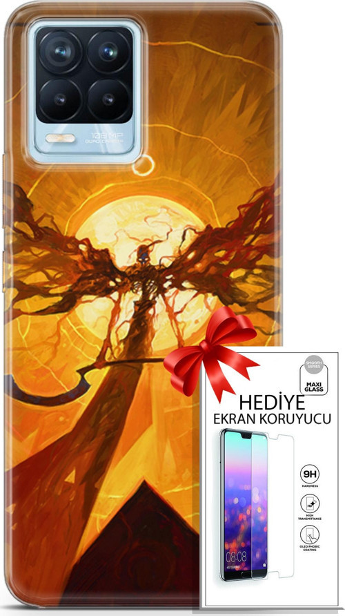 Realme 8 Pro Kılıf Orijinal Seri Cardano 27 Şeytan Lazer Kesim Silikon Ekran Koruyucu