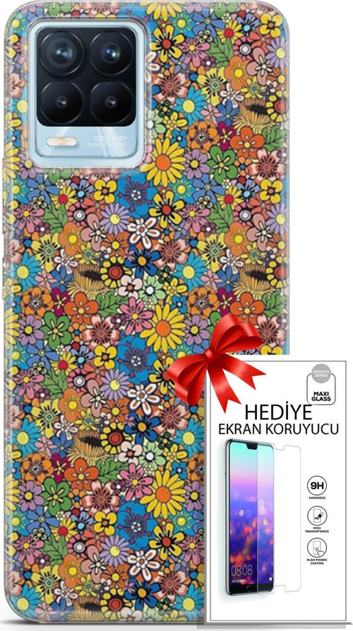 Realme 8 Pro Kılıf Orijinal Seri Cardano 06 Küçük Çiçekler Koruyucu Kapak Ekran Koruyucu
