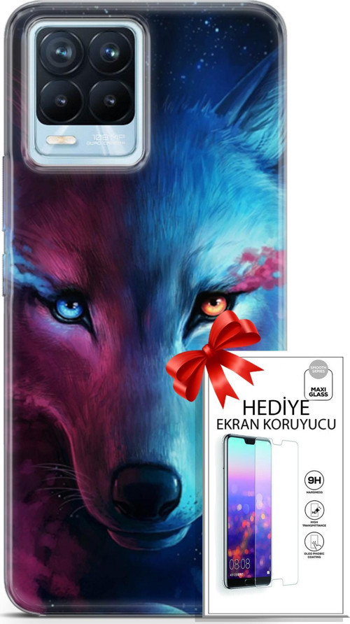 Realme 8 Pro Kılıf Orijinal Seri Cardano 18 Mavi Turuncu Göz Parlak Kılıf + Ekran Koruyucu Full Koruma