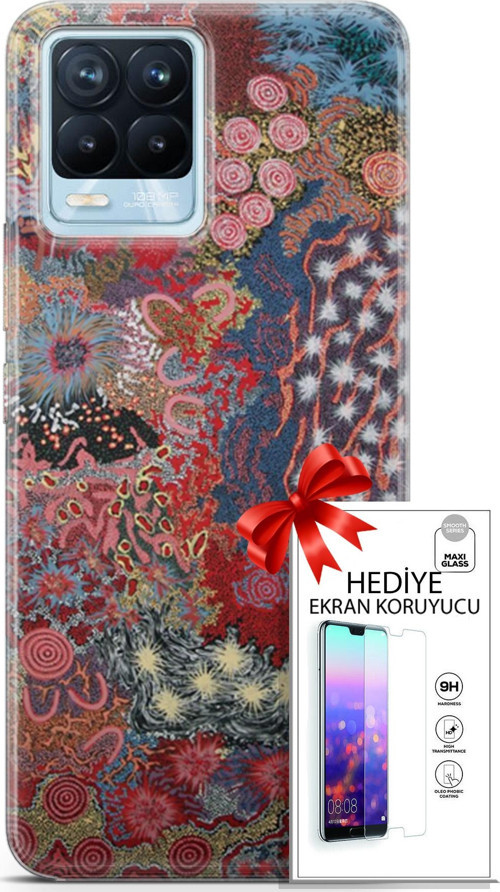 Realme 8 Pro Kılıf Orijinal Seri Cardano 07 Suluboya Desenli Kılıf + Ön Ekran Koruyucu