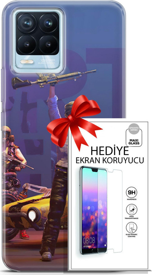 Realme 8 Pro Kılıf Orijinal Seri Pubg 05 Silahlı Karakter Koruma Kılıfı + Ekran Koruyucu