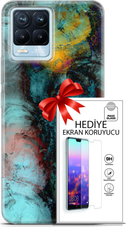 Realme 8 Pro Kılıf Orijinal Seri Nature 14 Dalgalar Cover Kılıf + Ön Ekran Koruyucu