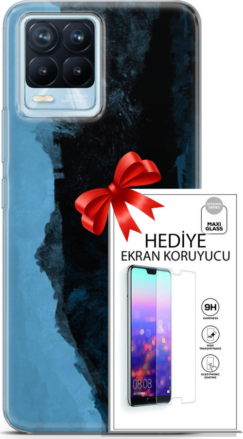 Realme 8 Pro Kılıf Orijinal Seri Nature 24 Mavi Siyah Darbe Emici Kılıf + Ekran Koruyucu