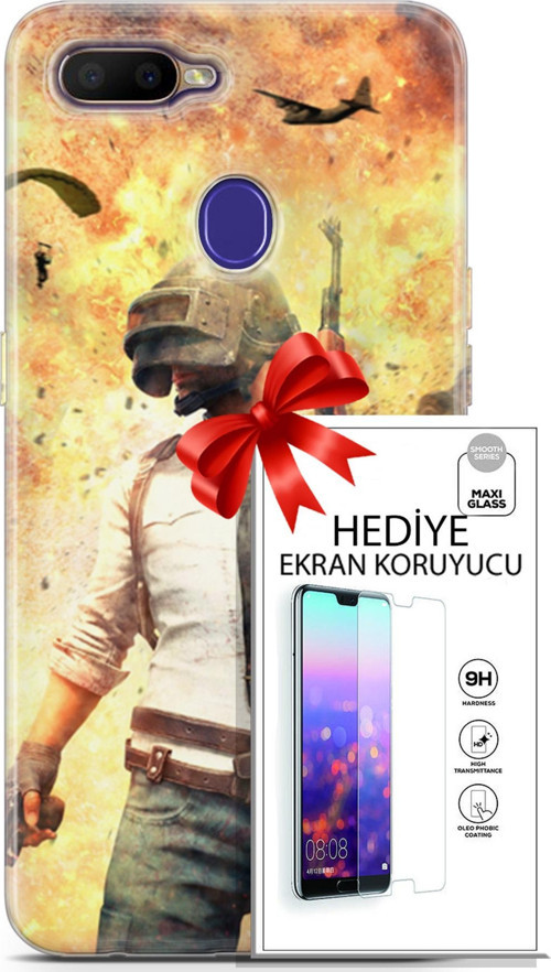 Oppo Rx17 Neo Kılıf Orijinal Seri Pubg 29 Uçak Paraşüt Leke Tutmaz Kapak + Ekran Koruyucu