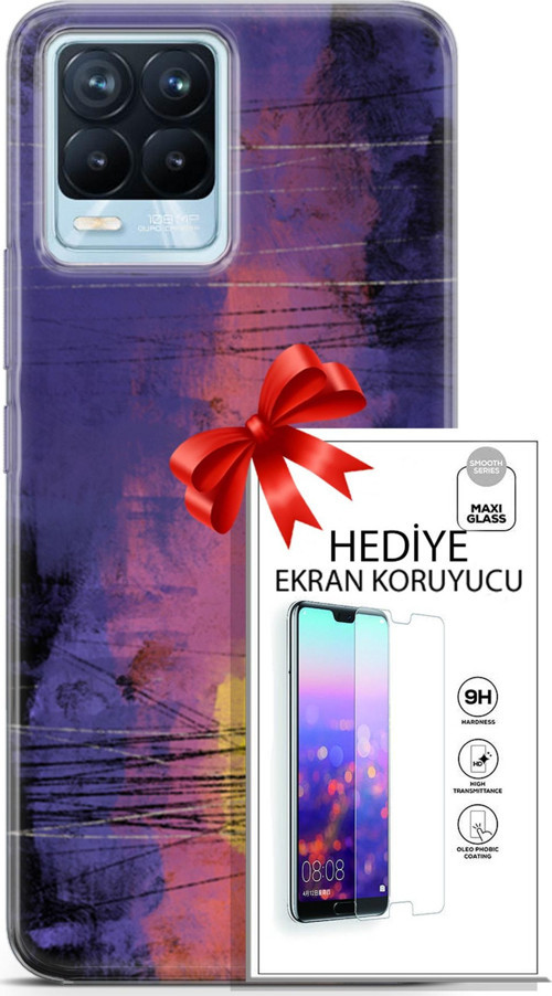 Realme 8 Pro Kılıf Orijinal Seri Nature 04 Mor Kırmızı Silikon Kılıf + Ekran Koruyucu Full Koruma