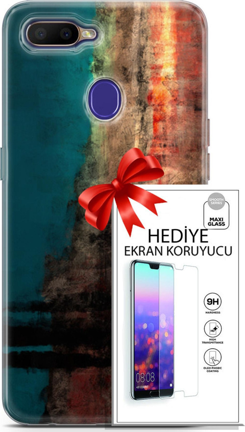 Oppo Rx17 Neo Kılıf Orijinal Seri Nature 03 Yeşil Turuncu Taş Arka Kapak + Ekran Koruyucu