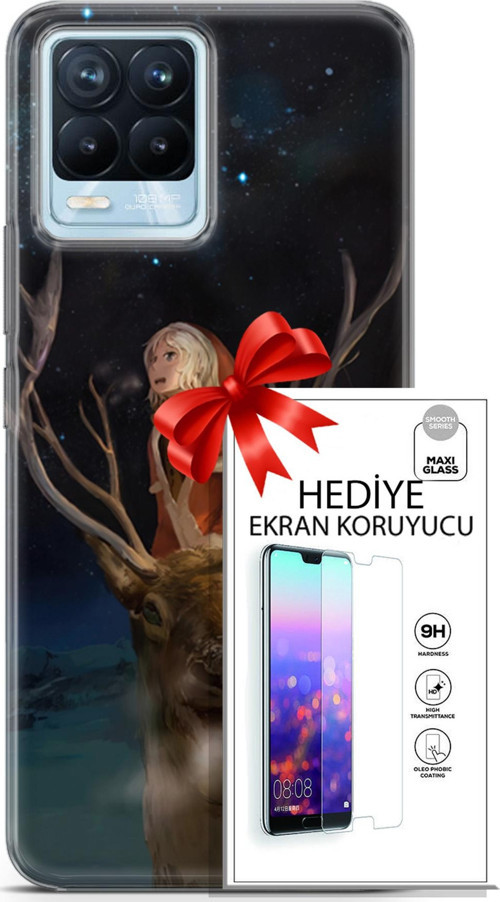 Realme 8 Pro Kılıf Orijinal Seri Fantasy 18 Geyik Kız Parlak Kılıf + Ekran Koruyucu Full Korumake