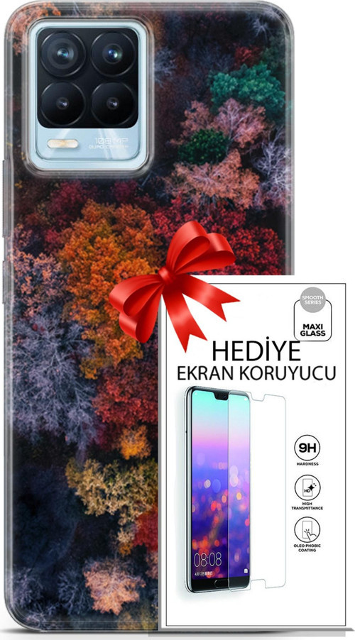 Realme 8 Pro Kılıf Orijinal Seri Fantasy 16 Renkli Ağaçlar Hediyelik Kılıf Ve Ekran Koruyucu