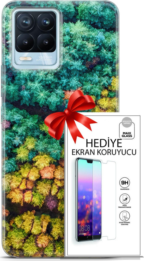 Realme 8 Pro Kılıf Orijinal Seri Fantasy 08 Kuşbakışı Orman Baskılı Kılıf + Ekran Koruyucu