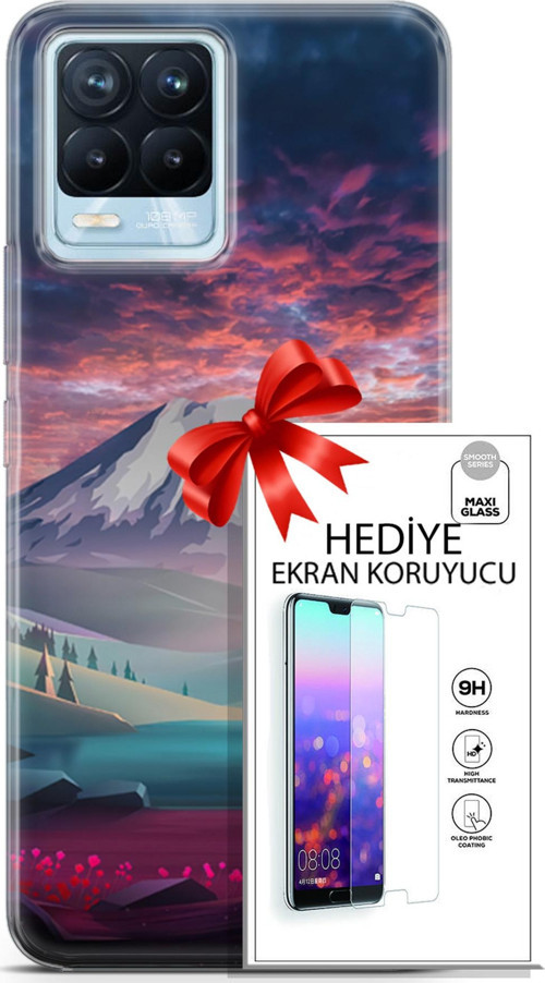 Realme 8 Pro Kılıf Orijinal Seri Fantasy 14 Karlı Dağ Cover Kılıf + Ön Ekran Koruyucu