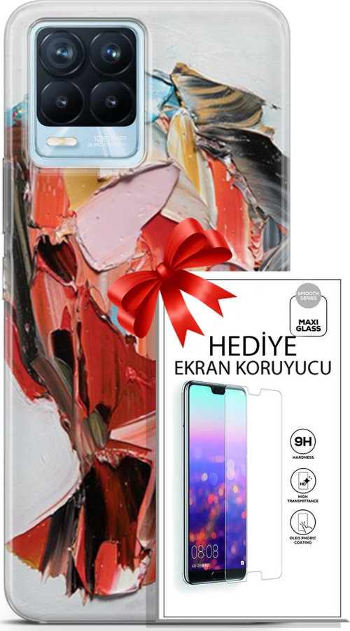 Realme 8 Pro Kılıf Orijinal Seri Soul 09 Pembe Kırmızı Mavi Uv Kılıf Ve Ekran Koruyucu