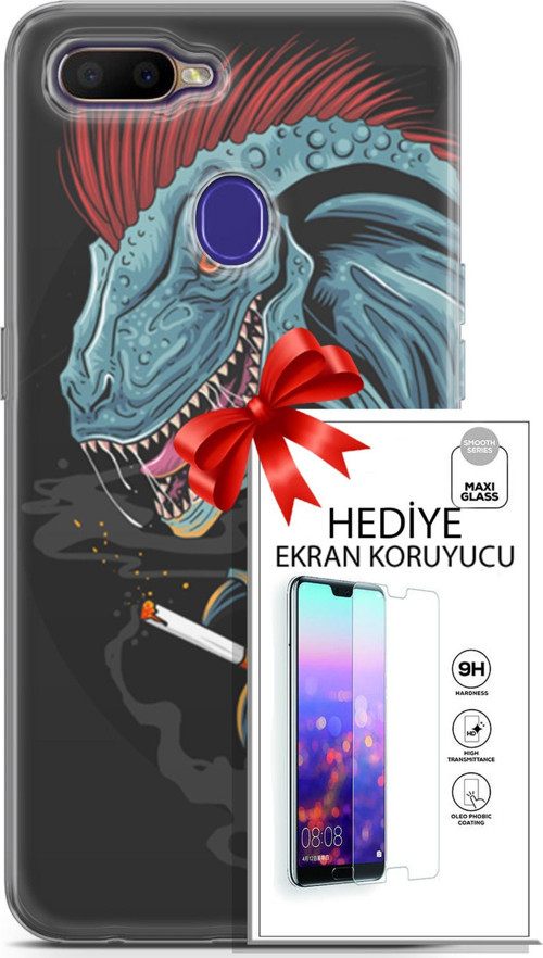 Oppo Rx17 Neo Kılıf Orijinal Seri Punky 19 Dinozor Punk Tam Koruma Kılıf + Ekran Koruyucu