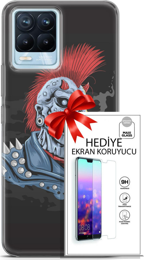 Realme 8 Pro Kılıf Orijinal Seri Punky 04 Punk Skeleton Silikon Kılıf + Ekran Koruyucu Full Koruma