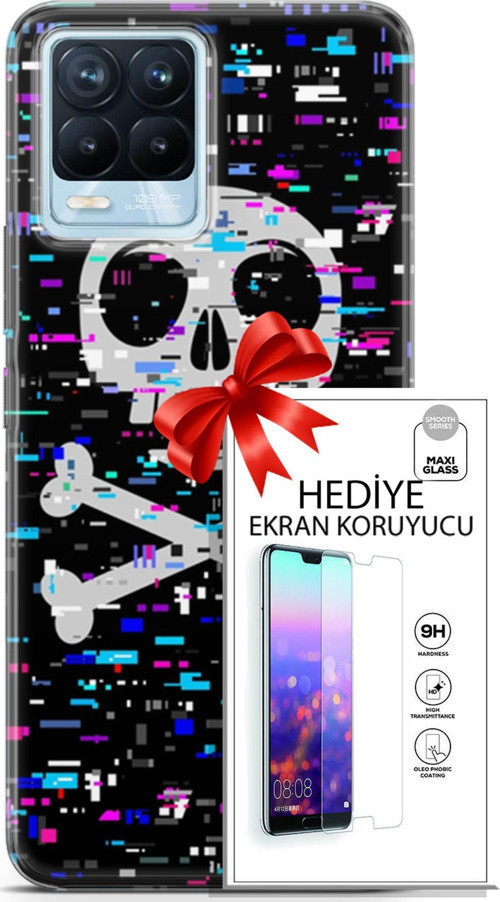 Realme 8 Pro Kılıf Orijinal Seri Cyberpunk 01 Kurukafa Telefon Kılıfı + Ekran Koruyucu