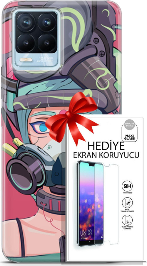 Realme 8 Pro Kılıf Orijinal Seri Cyberpunk 06 Gaz Maskesi Koruyucu Kapak Ekran Koruyucu