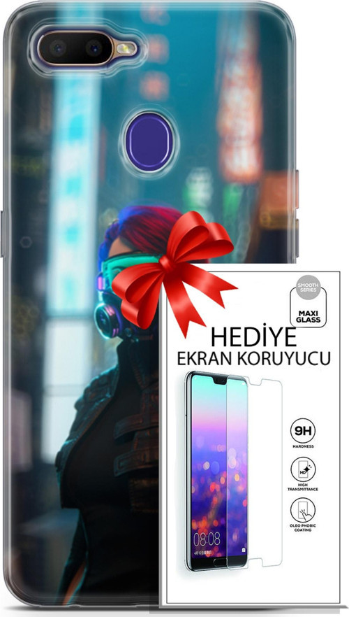 Oppo Rx17 Neo Kılıf Orijinal Seri Cyberpunk 04 Vr Glass Silikon Kılıf + Ekran Koruyucu Full Koruma