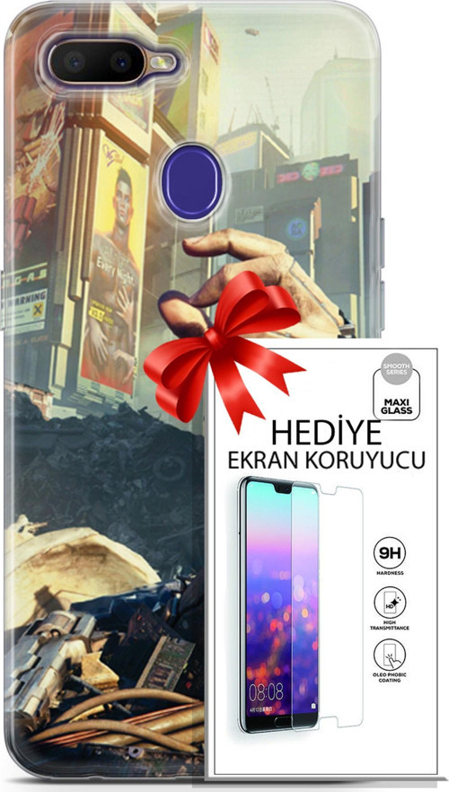 Oppo Rx17 Neo Kılıf Orijinal Seri Cyberpunk 20 El Renkli Kılıf Ekran Koruyucu