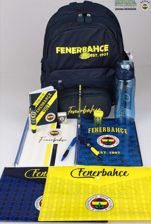 LİSANSLI FENERBAHÇE BÜYÜK BOY OKUL ÇANTASI,KALEM ÇANTASI,A4 2 ADET DEFTER,700 ML MATARA İLE KIRTASİYE SETİ