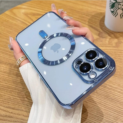 İphone 12 Pro Max Kılıf Magsafe Özellik Parlak Kenar Renkli Koruyucu Kapak - Mavi