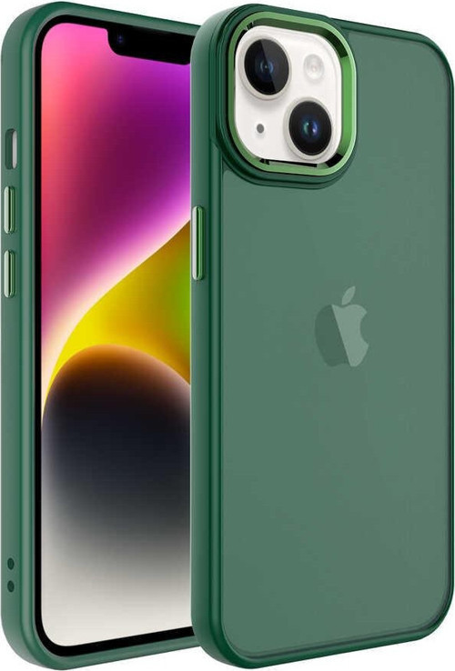 iPhone 14 Kılıf Yumuşak Doku Buzlu Sert PC May Kapak - Koyu Yeşil