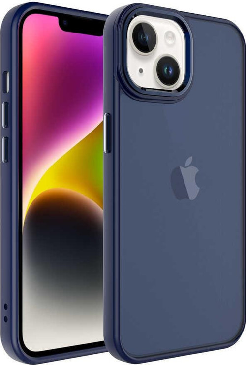 iPhone 14 Kılıf Yumuşak Doku Buzlu Sert PC May Kapak - Lacivert