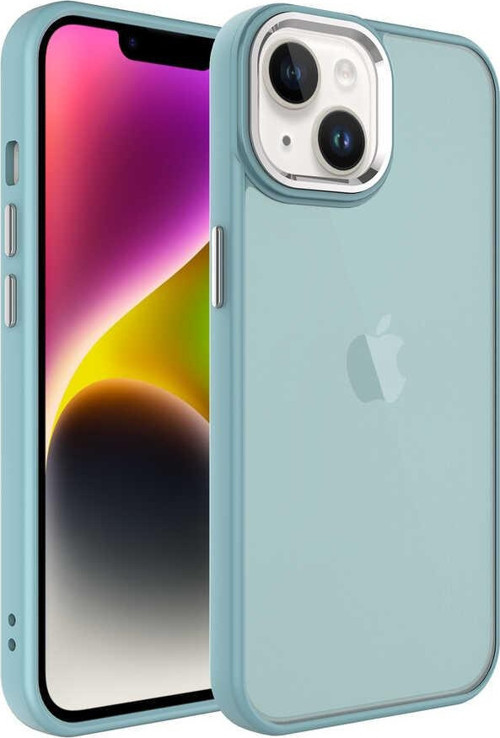 iPhone 14 Kılıf Yumuşak Doku Buzlu Sert PC May Kapak - Mavi