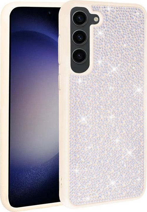 Galaxy S23 Kılıf Parlak Taşlı Tasarım Ston Kapak - Beyaz