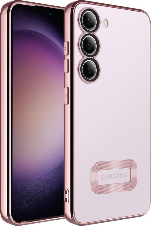 Galaxy S23 Plus Kılıf Kamera Korumalı Logo Gösteren Omega Kapak - Altın