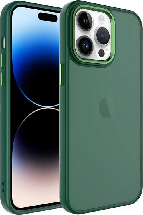 iPhone 14 Pro Kılıf Yumuşak Doku Buzlu Sert PC May Kapak - Koyu Yeşil