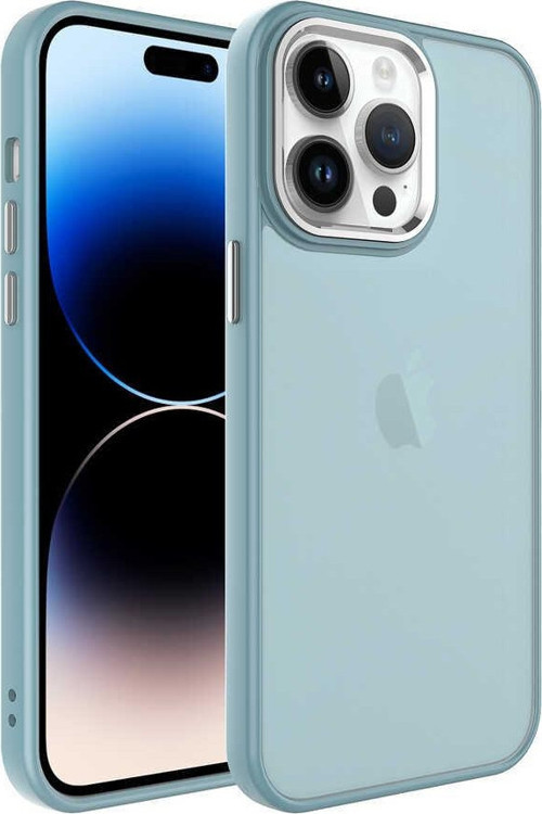 iPhone 14 Pro Kılıf Yumuşak Doku Buzlu Sert PC May Kapak - Mavi