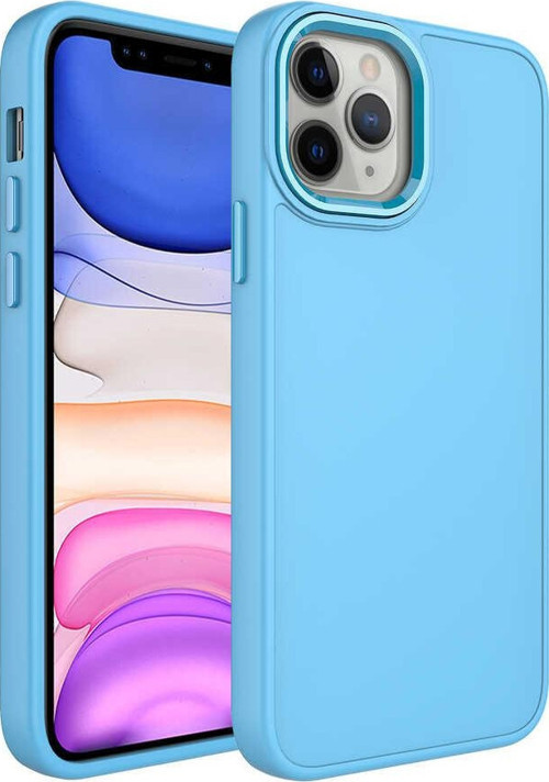 iPhone 14 Pro Max Metal Buton Tasarımlı Splendid Kılıf - Mavi