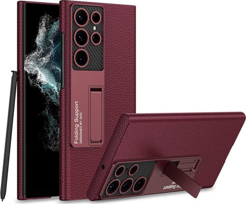 Galaxy S23 Ultra Kılıf İnce Tasarım Standlı Mat Yüzey- Kıpta Standlı - Koyu Mor