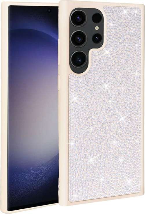 Galaxy S23 Ultra Kılıf Parlak Taşlı Tasarım Ston Kapak - Beyaz