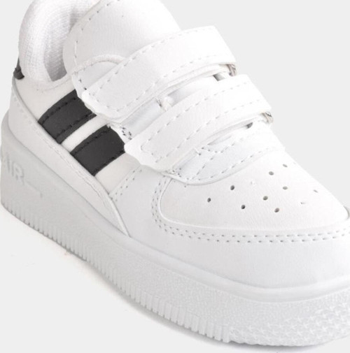 Günlük Unisex Çocuk Şeritli Beyaz Sneaker Cırtlı Hafif Rahat Spor Ayakkabı