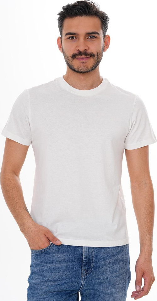 Erkek %100 Pamuklu Krem Bisiklet Yaka Tişört Kırık Beyaz 2XL