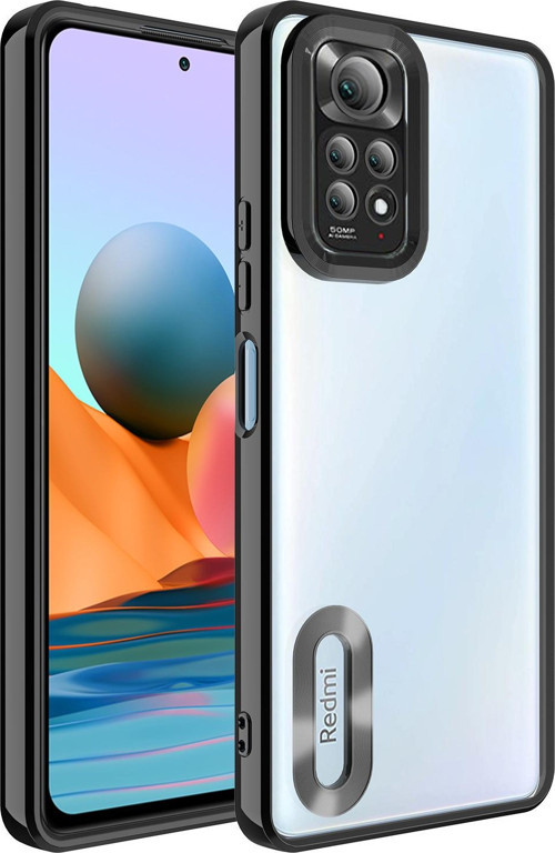 Xiaomi Redmi Note 11S Global Kılıf Kamera Korumalı Logo Gösteren Omega Kapak - Siyah