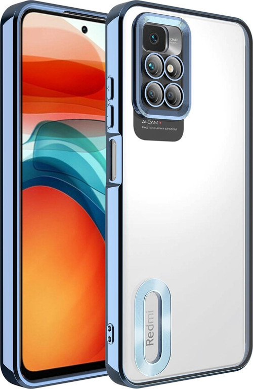 Xiaomi Redmi 10 Kılıf Kamera Korumalı Logo Gösteren Omega Kapak - Mavi
