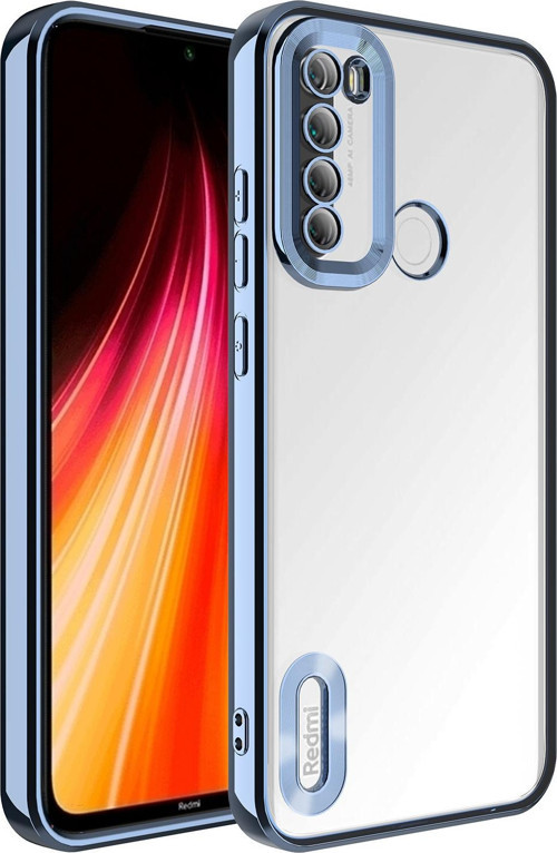 Xiaomi Redmi Note 8 Kılıf Kamera Korumalı Logo Gösteren Şeffaf Premium Omega Kapak - Mavi