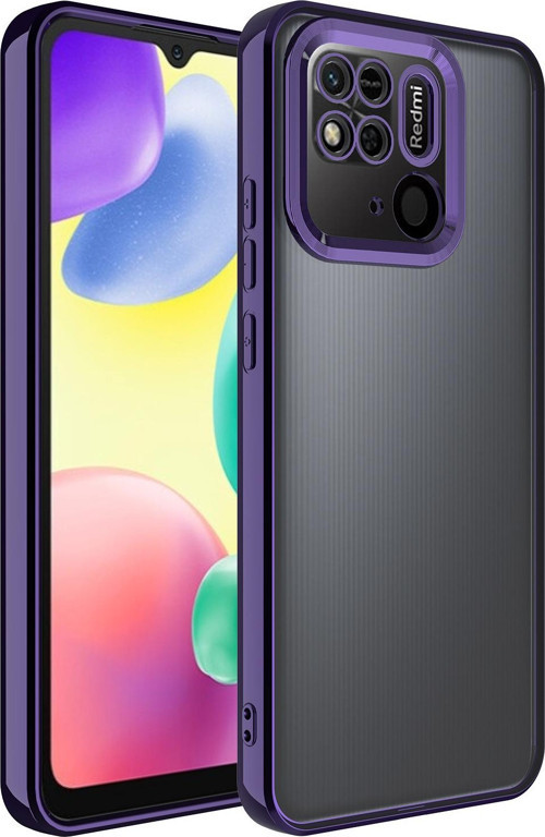 Xiaomi Redmi 10C Kılıf Kamera Korumalı Logo Gösteren Şeffaf Premium Omega Kapak - Mor