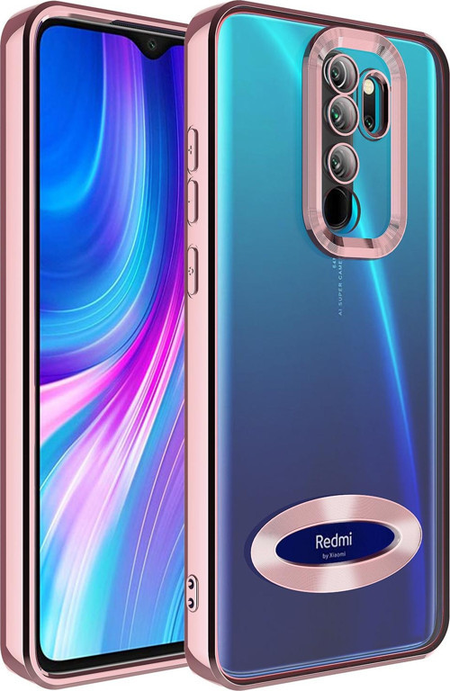 Xiaomi Redmi Note 8 Pro Kılıf Kamera Korumalı Logo Gösteren Omega Kapak - Altın