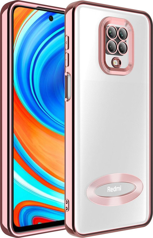 Xiaomi Redmi Note 9 Pro Kılıf Kamera Korumalı Logo Gösteren Şeffaf Premium Omega Kapak - Altın