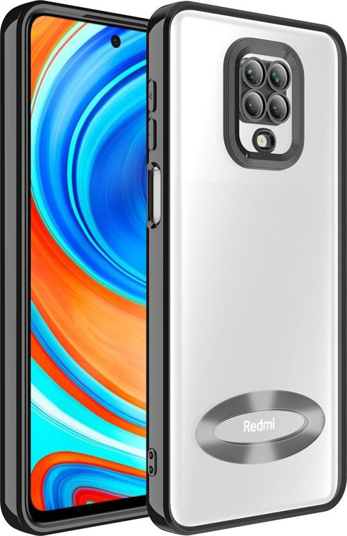 Xiaomi Redmi Note 9 Pro Kılıf Kamera Korumalı Logo Gösteren Şeffaf Premium Omega Kapak - Siyah
