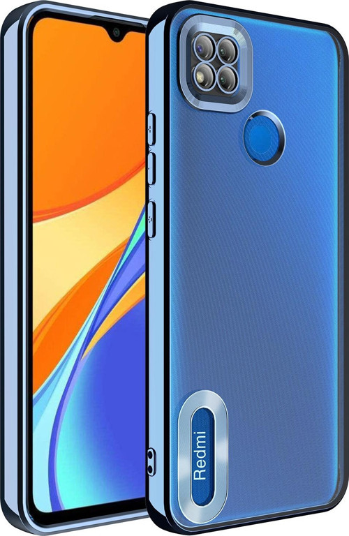 Xiaomi Redmi 9C Kılıf Kamera Korumalı Logo Gösteren Şeffaf Premium Omega Kapak - Mavi