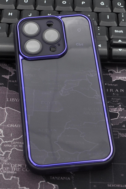 iPhone 12 Pro Uyumlu Mor Kenarlı Renkli Yarı Şeffaf Kapak Kılıf Kamera Lens Korumalı