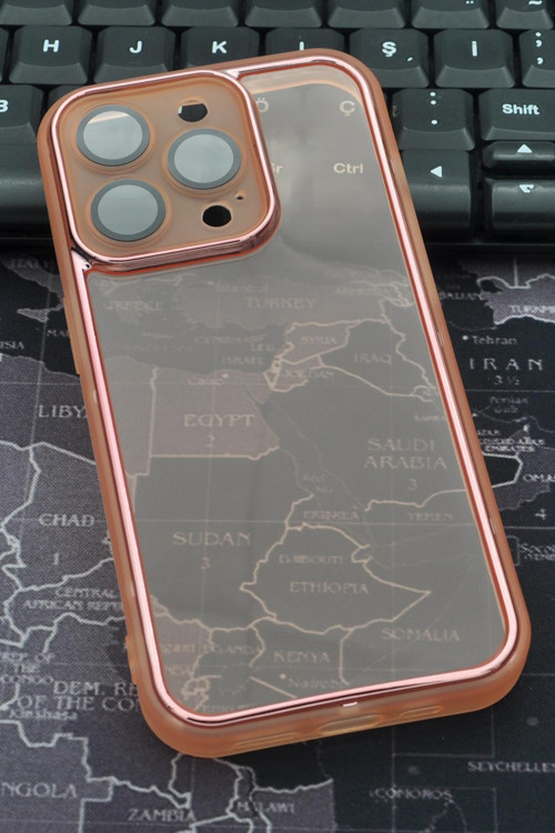 iPhone 13 Pro Max Uyumlu Pembe Kenarlı Renkli Yarı Şeffaf Kapak Kılıf Kamera Lens Korumalı